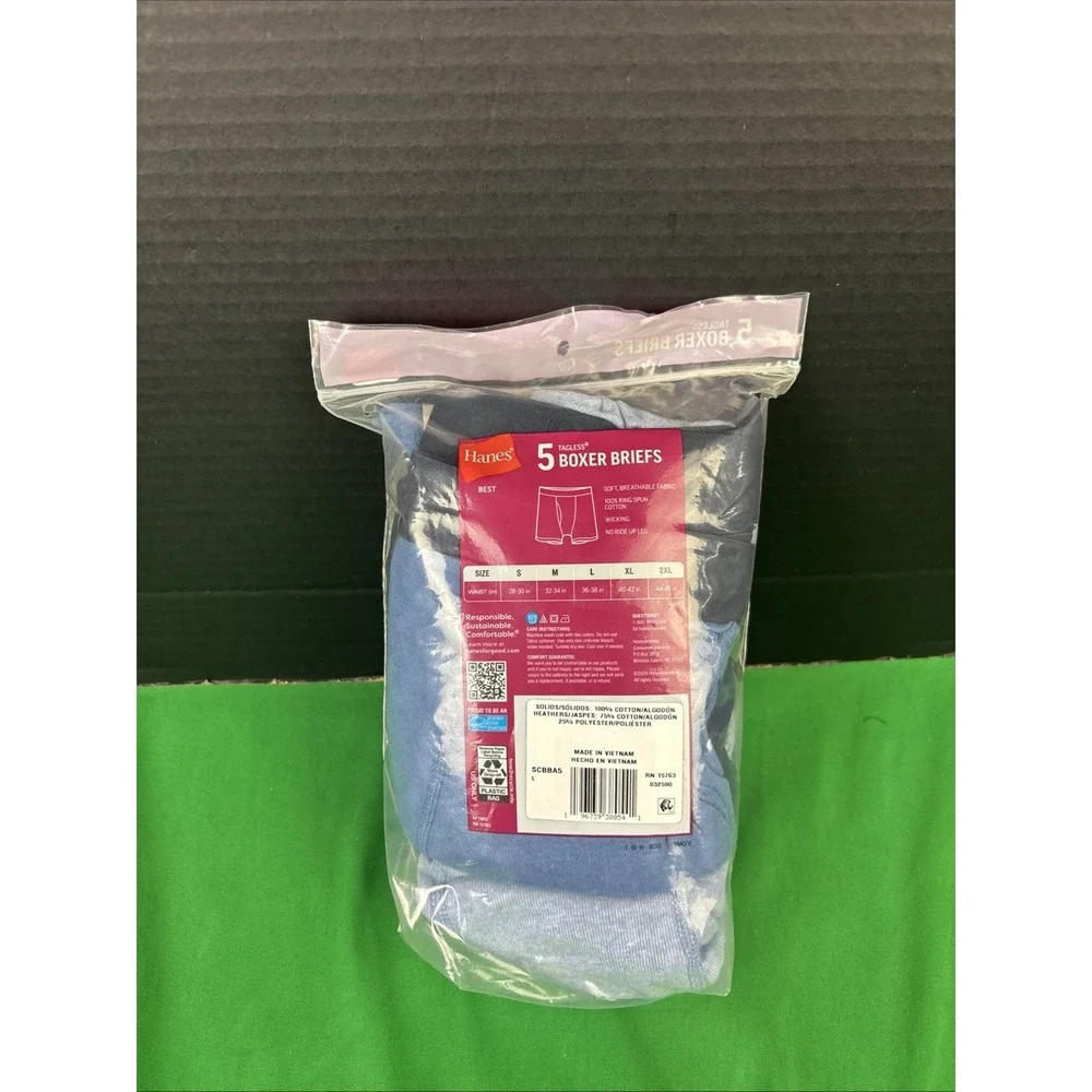 NWT Hanes Mens 5-Pack Best Boxer Brief Size L Blue Assorted Cotton Underwear